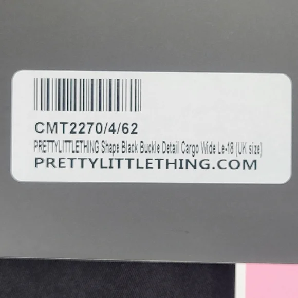 PrettyLittleThing Shape Black Buckle Detail Cargo Wide Leg Pants, Size 14 - Picture 7 of 16